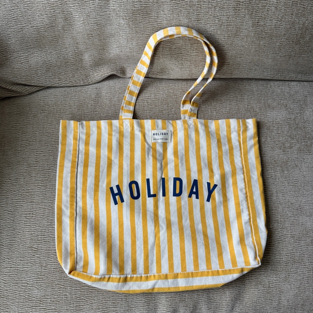 Sezane Yellow and White Striped Holiday Tote